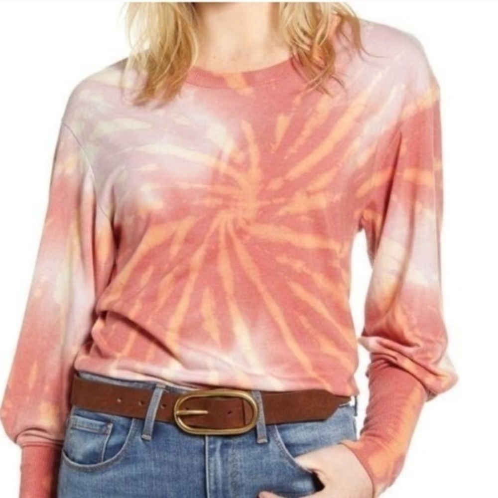 🇪🇸🐠Treasure & Bond tie-dyed long sleeve t-shirt ribbed cuffs orange Coastal Boho